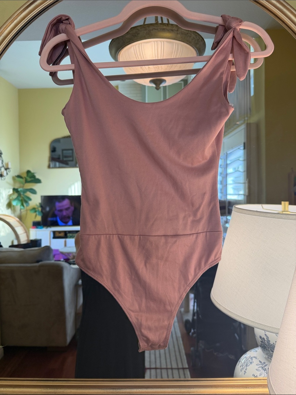 Lulu's Mauve Tie-Shoulder Bodysuit